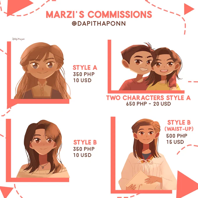 [RTs/likes would be appreciated]

It's christmas(break) szn so i'm opening my commissions again!! DM me for details or questions?

You can also check my portfolio for more artworks: https://t.co/Gu3SSK0Nvl

#artph 