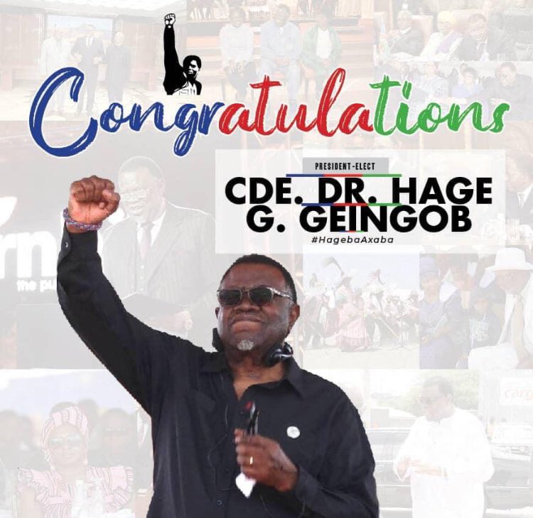 zanupf_patriots's tweet photo. Congratulations #SWAPO and Cde @hagegeingobโผ๏ธ
Another term to lead Namibia to greatness.
#Namibiaelections2019 #namibiavotes19 #NamibiaVotes2019 https://t.co/uNvqqtunwd