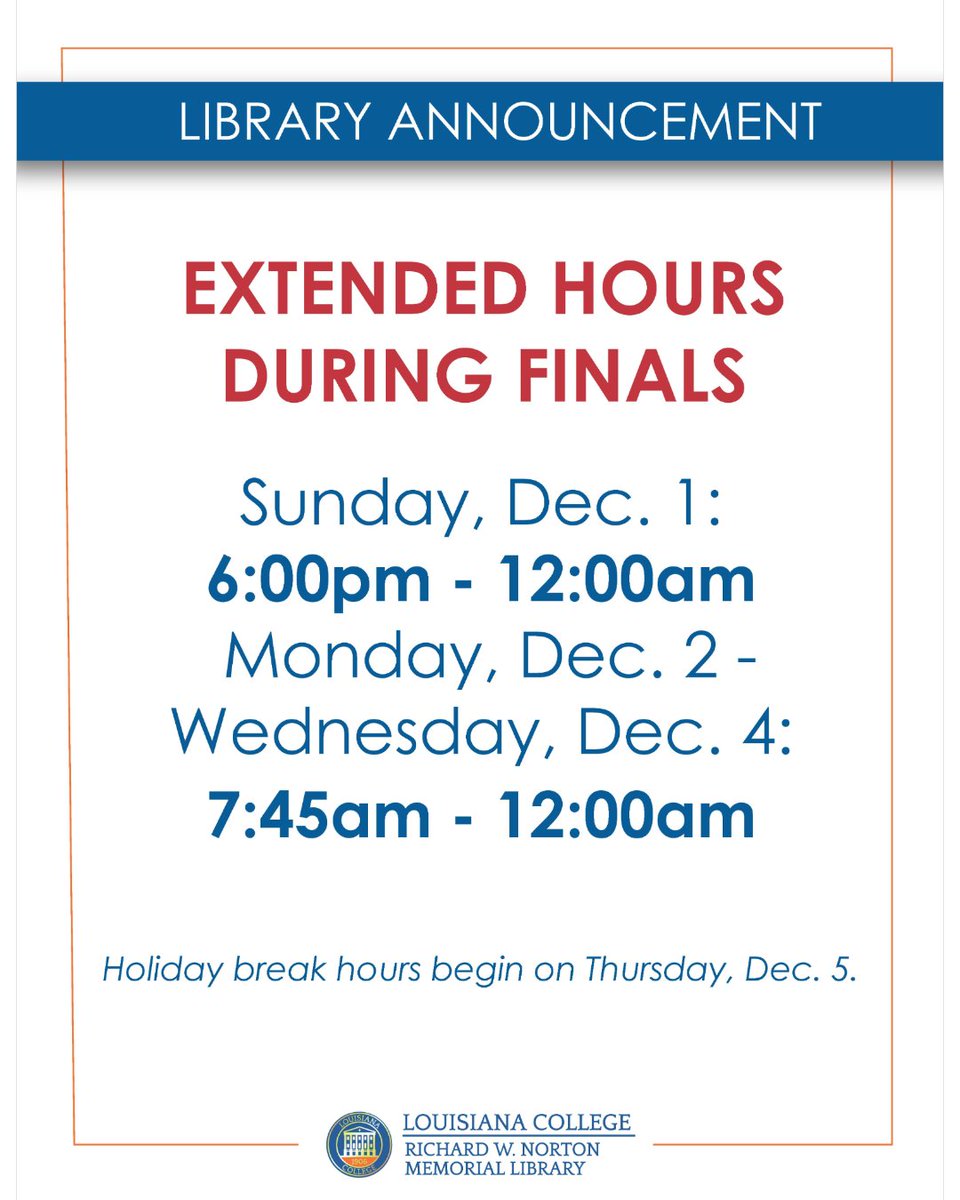 Library_LC's tweet photo. Extended hours at the #LCLibrary start tonight! https://t.co/koGuVAAyHn
