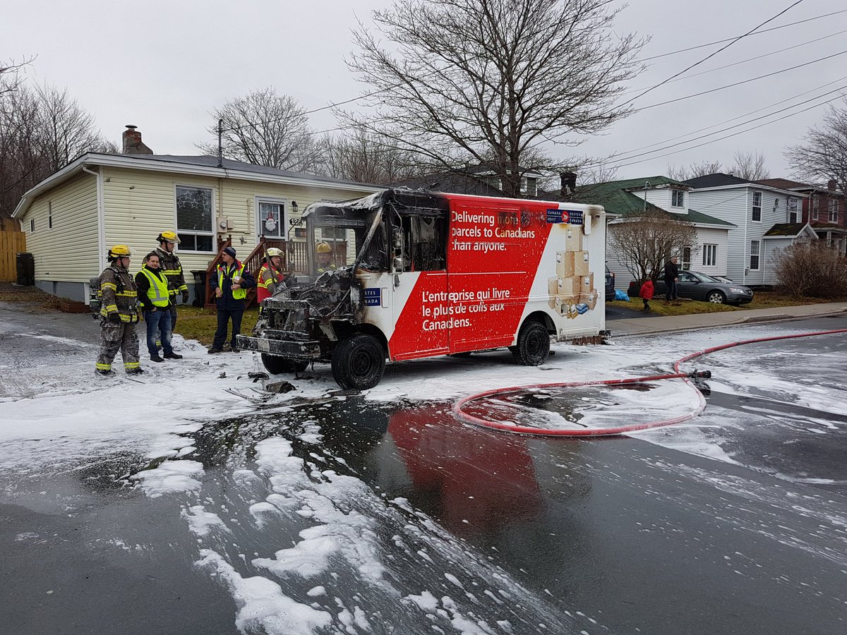 JonnyHodds's tweet image. Fire crew responded to a vehicle fire on Forest Road around 11am. Crew managed to extingiish the fire, but the Canada Post van and most of the packages were destroyed. The driver appears to have not sustained any injuries. @CBCNL #cbcnl #nltraffic #sjrfd