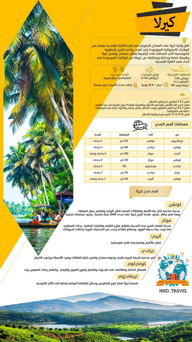 HMD_Travel's tweet photo. @ask_tourist حياك الله ..
#كيرلا دائماً جميلة وهذي اهم معلوماتها اكيد راح تحتاجها واي خدمة او استفسار او ترتيب رحلتك تواصل معنا 🌹 https://t.co/puV2qMwHyo