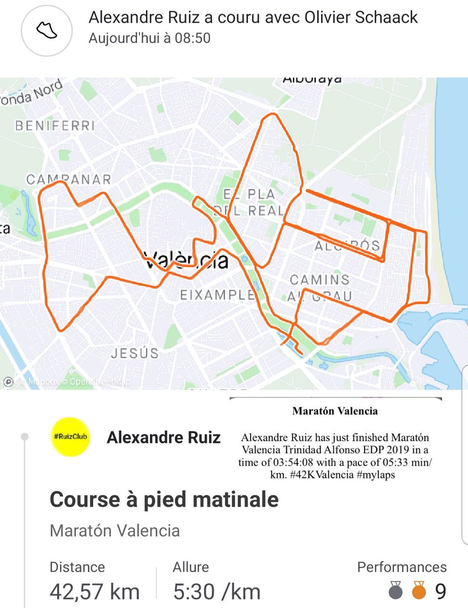alexandreruiz's tweet photo. 🤗 Unique ! Inoubliable ! Submergé par une émotion jusqu'alors inconnue. Un 1er marathon ! #RuizClub #MaratonValencia en 3h54
🚂 Désormais, train pour foncer sur Madrid et ainsi vous retrouver dès 20h15 sur @beinsports_FR pour #AtletiBarca 👍🇪🇸🎉🎊 https://t.co/pGe2WQTWid