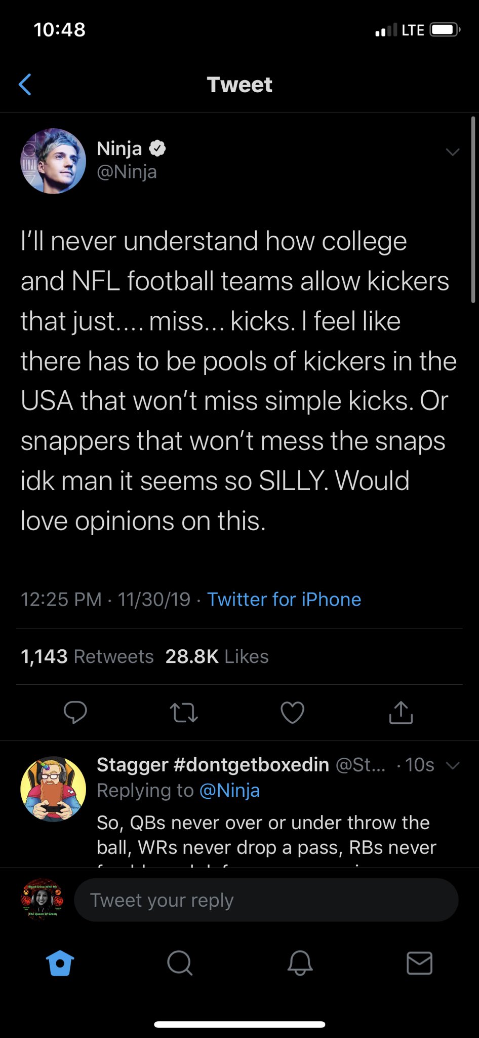 Pmsjordan On Twitter Is Ninja Implying That Fortnite Requires More Skill Than Being A Professional Kicker Ninja Fortnite Football Tweet Ninja Fortnite Football Tweet Pmsjordan On Twitter Is Ninja Implying That Fortnite Requires More Skill Than Being A Professional Kicker