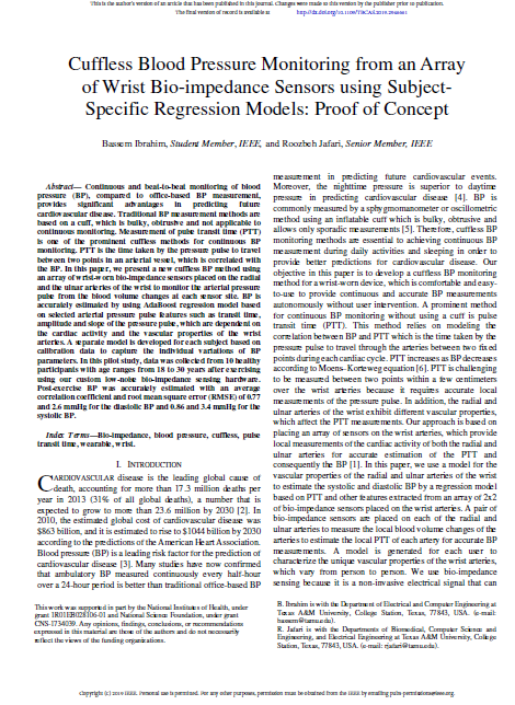esp_lab's tweet photo. Our latest work on cuffless BP published in TBioCAS journal “Cuffless Blood Pressure Monitoring from an Array of Wrist Bio-impedance Sensors using Subject-Specific Regression Models” @IEEETBioCAS

Paper: https://t.co/UZIDH5q3Jz

#bloodpressure #wearables #smartwatch #bioimpedance https://t.co/S5NfUPkV7v