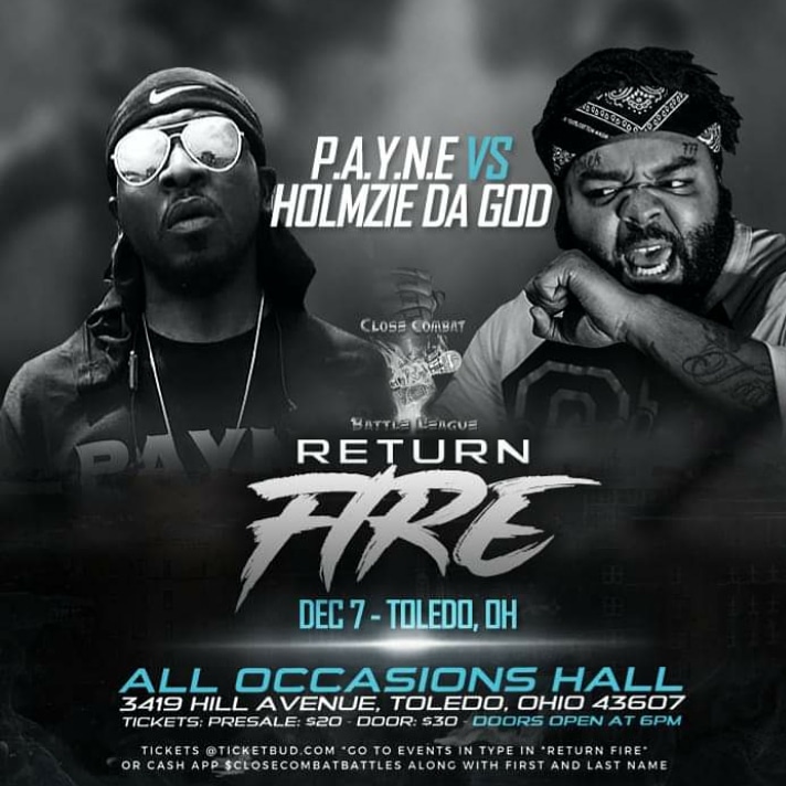 payne1925's tweet image. #CloseCombatBattleLeague : #ReturnFire

#AllOccasionsHall (12-7-19) #Toledo, #Ohio

🔥🔥 #PAYNE 🆚️ #HolmzieDaGod 🔥🔥

GET YOUR TICKETS NOW: ticketbud.com/events/dc50ad2… (FOLLOW THE LINK.. SCROLL DOWN TO MY NAME &amp;amp; PURCHASE YOUR TICKET/TIX FROM THERE)

AINT SHIT STOPPIN DA SHOW! #SBE