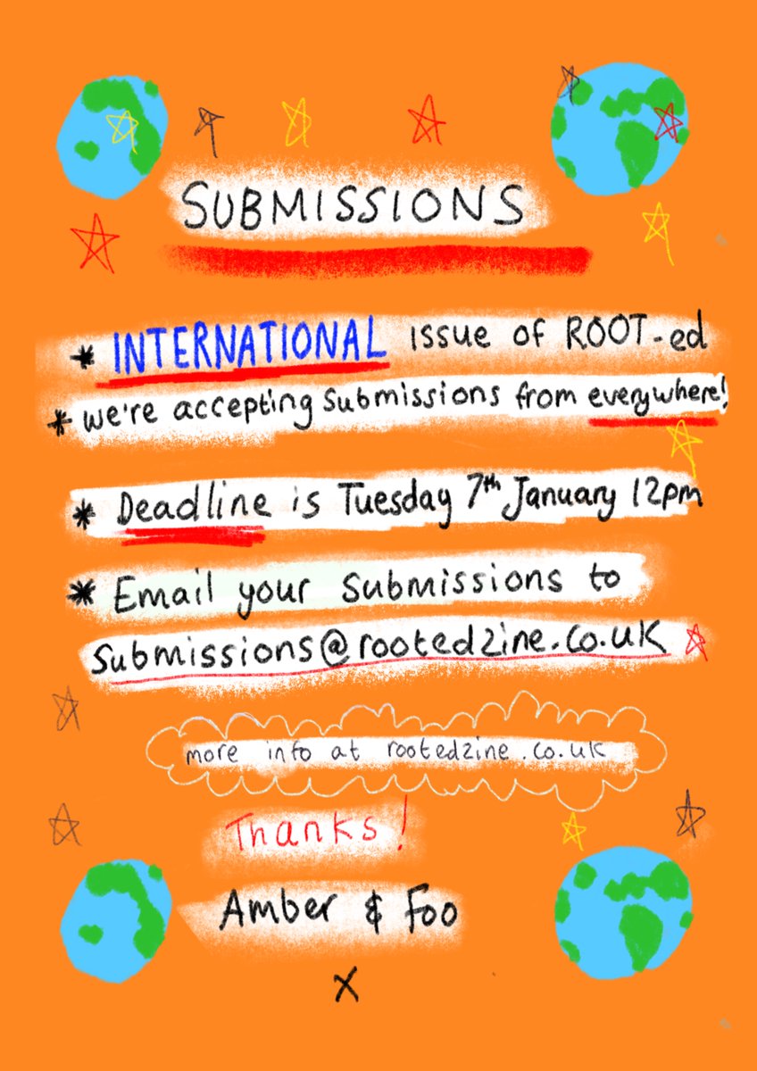🌎WE'RE GOING WORLDWIDE 🌍

For our 10th issue, we'll be releasing a special edition of ROOT-ed Zine which will bring together creatives of colour from across the GLOBE!

HOW TO SUBMIT👇🏿👇🏾👇🏽👇🏼
rootedzine.co.uk/submissions

RT & tag 3 creatives to spread the word 📢

#ARTISTCALLOUT