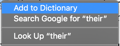 [Add to dictionary]
Google search for "their"
Lookup "their"