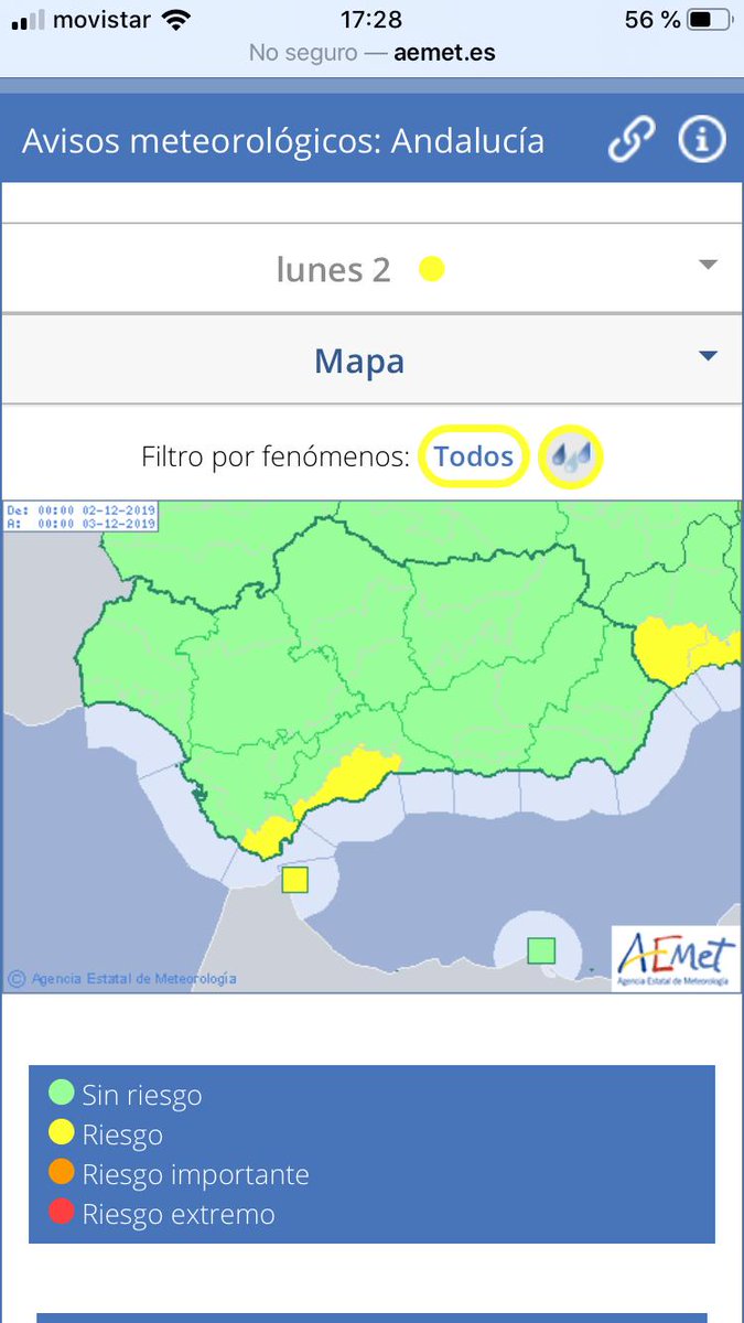 #AVISO 🌧🌧 Activada la alerta amarilla por fuertes lluvias mañana lunes en la #CostadelSol <a href="/AEMET_Andalucia/">AEMET_Andalucía</a>
