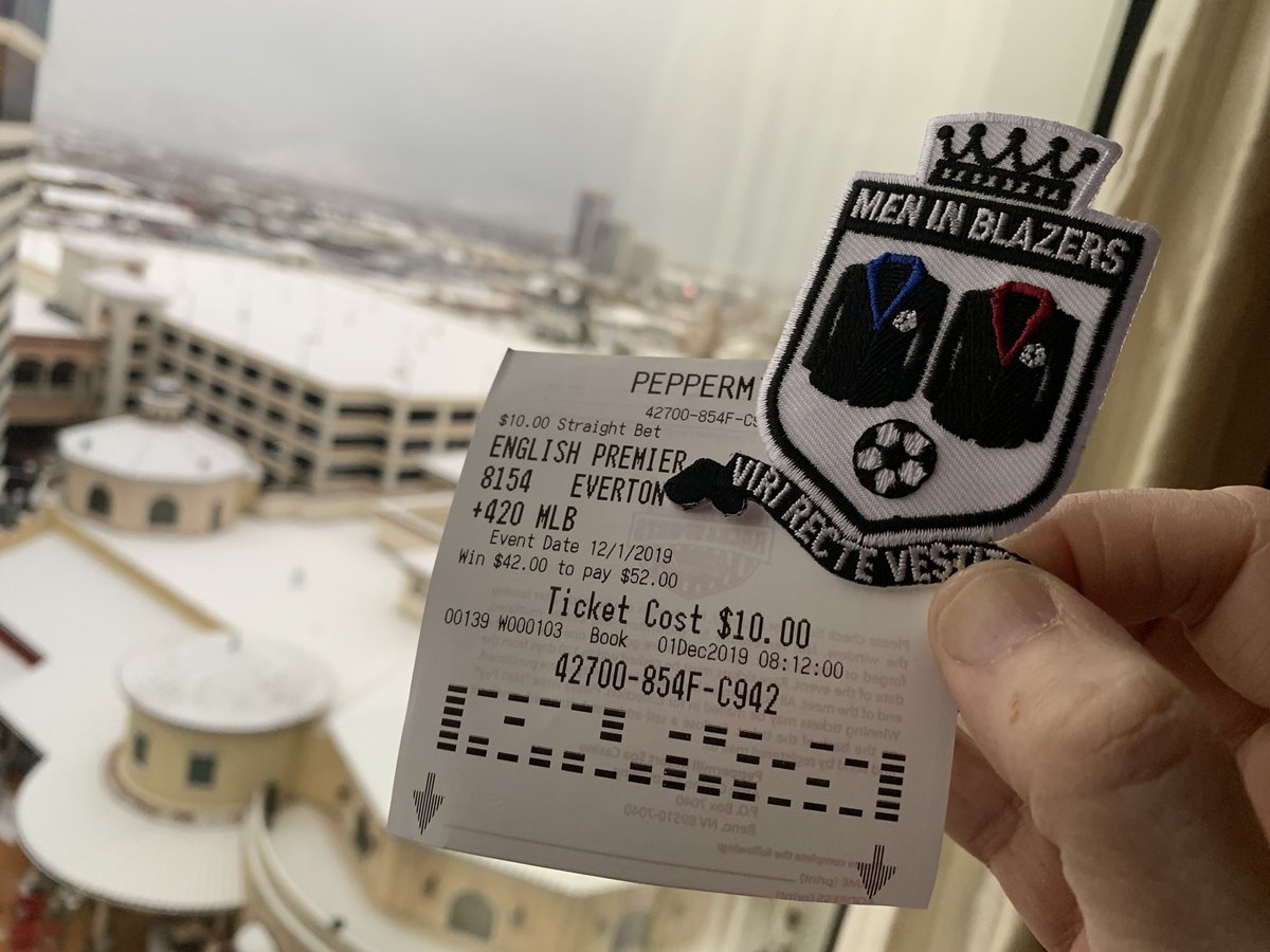 eleventgp11's tweet photo. In Reno.  After a disappointing #Arsenal game decided to go all in and bet in #Everton in honor of fine fellow bald @rogbennett and the #MIB #MenInBlazers crew.  “Fast Car” cued up and full prep for Sad Nap. https://t.co/bmybGAyBCl