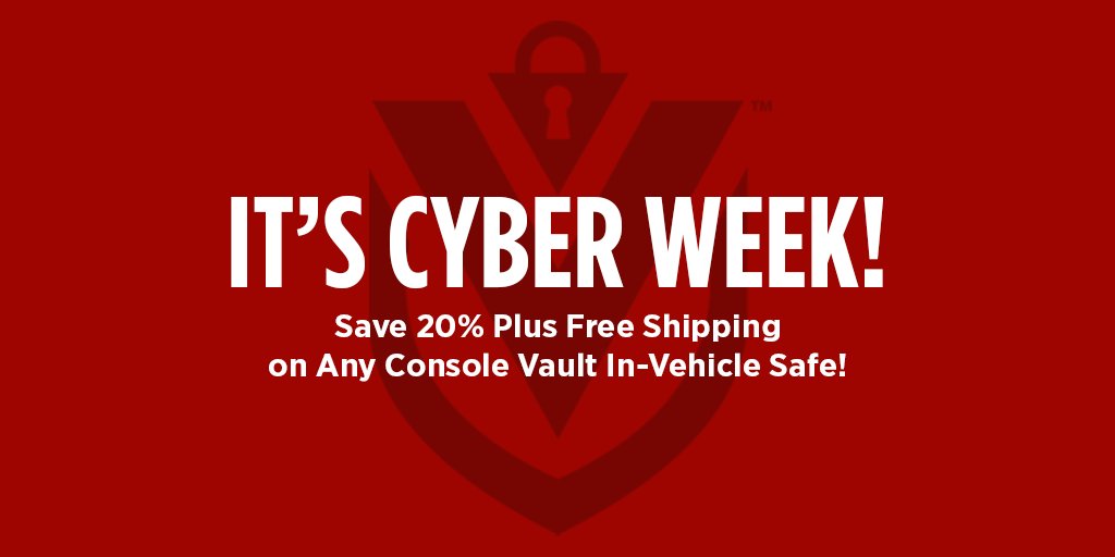 ConsoleVault's tweet photo. Our CYBER WEEK SALE starts NOW! 20% off your entire order ... shop now --> https://t.co/o0WywWwsoN #cyberweek #sale #consolevault #vehiclesafe #protect #secureyourweapons https://t.co/7d3CCEtMMR