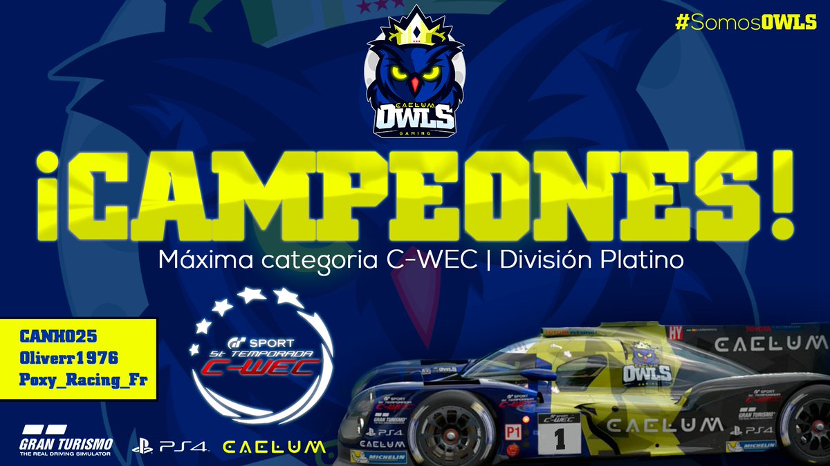 OWLSeSports_'s tweet photo. 🏆  C  A  M  P  E  O  N  E  S  🏆

🎉🎉🎉🎉🎉🎉🎉🎉🎉🎉🎉🎉

ENHORABUENA EQUIPO !!

Somos Campeones de la maxima categoria de @C_WEC  !! 💪🏽🦉

@CaeluMEsp @comisario_mr @lecesports
#CaeluM #OWLS #Familia #CWEC https://t.co/vawMnmqzyd