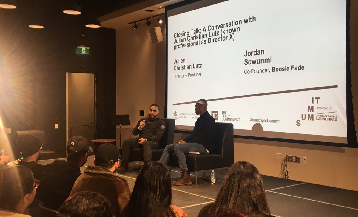 LaunchpadTO's tweet photo. .@iDirectorX talking with @jordanisjoso about @POPP_ROK, his production company designed to empower the next generation of creators. #LaunchpadSummit https://t.co/QCzgDLi894