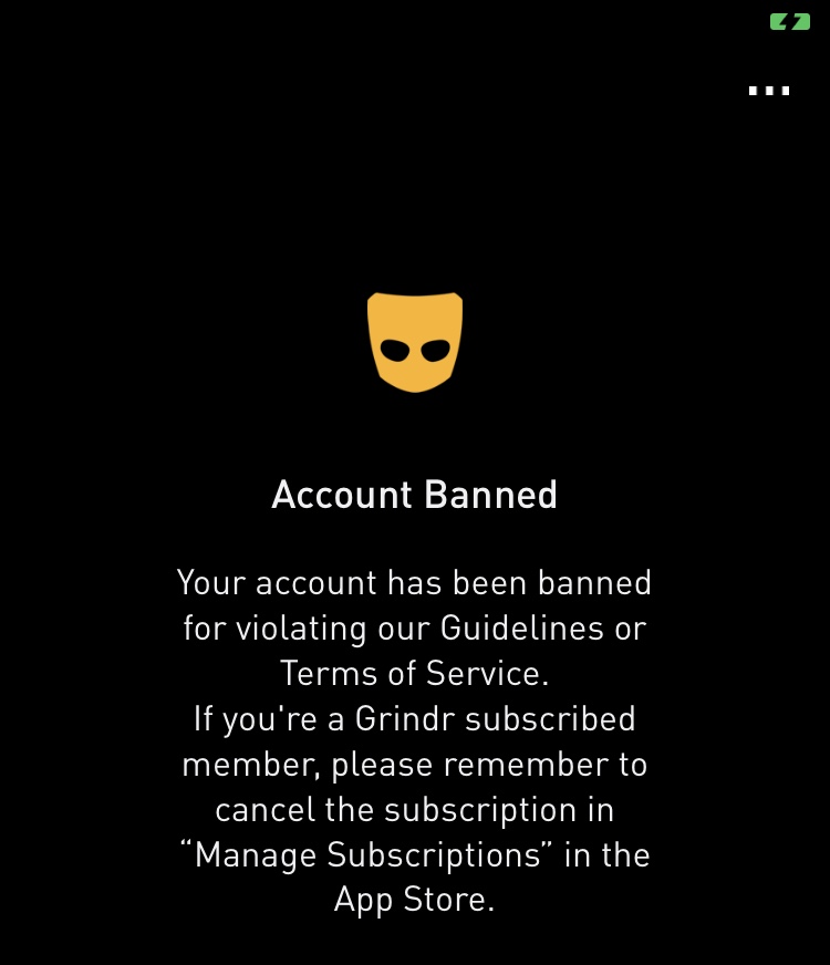 holbornsubguy's tweet photo. Oh FFS. Grindr. Edited my profile as my Boss wanted me to say urinal service offered. Instant ban with no discussion. Happy to reword but no option given. No terms broken that I can see @GrindrSupport @Grindr https://t.co/6NmaT5ysFJ