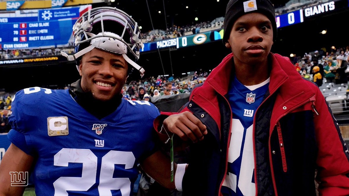 Giants's tweet image. .@saquon with @Marvel&apos;s newest young hero, Adonis!

#GiantsPride | #HeroProject