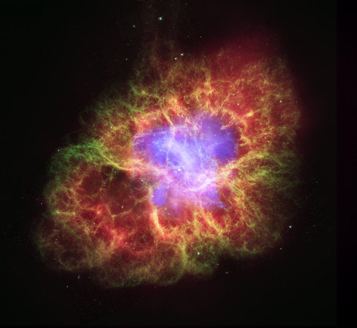 HubbleArchives's tweet photo. On this day (Dec 01) in 2005, these #Hubble photos were released:

A Giant Hubble Mosaic of the Crab Nebula
Crab Nebula: A Dead Star Creates Celestial Havoc https://t.co/wQz7a4q5i2