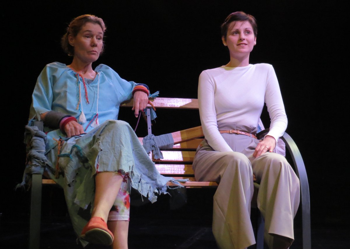 #ABenchAtTheEdge by Luigi Jannuzzi #production #directed by <a href="/Kasia_Rozycki/">Kasia Różycki</a> starring <a href="/MegLak3/">Meg Lake</a> and @HarriMain, with original music by Samuel Creer, at the <a href="/TristanBates/">TristanBates</a> 
Photo Credit: Kenneth Jay