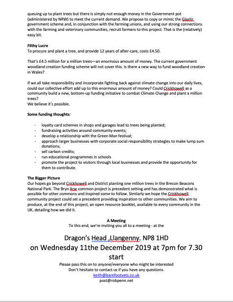 This post is for locals to here, in the Brecon Beacons National Park. I know it's the end of #NationalTreeWeek but this is about a scale tree planting project we have initiated for 2021/2, with details of our first public meeting. Please share. Thanks.
