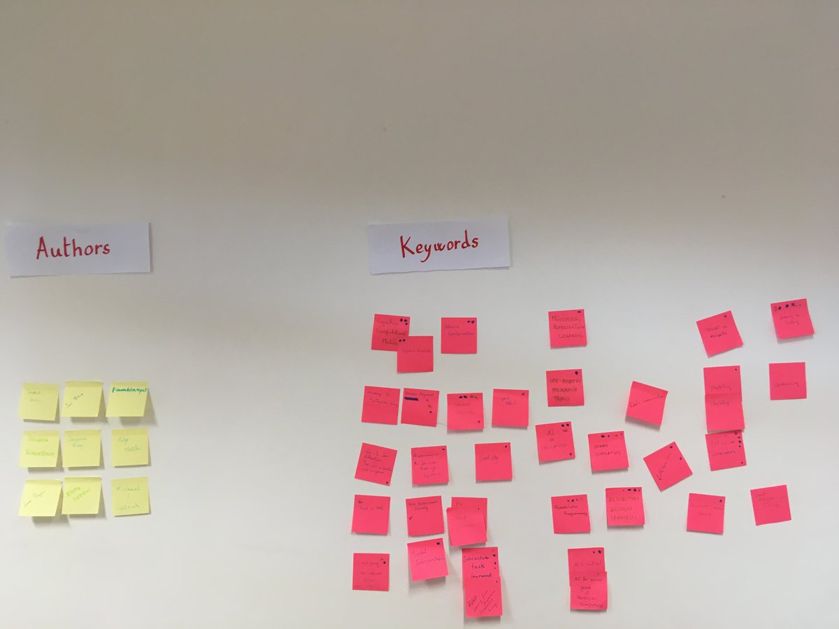 talkingrobotics's tweet image. In our first session, we brainstormed about #keywords and #authors we are interested in. The goal was to personalize the reading group content to our interests 🤠 some keywords: #interactivetasklearning, #sociabehaviorgeneration, #probablisticprogramming, #humansimulation, #ai