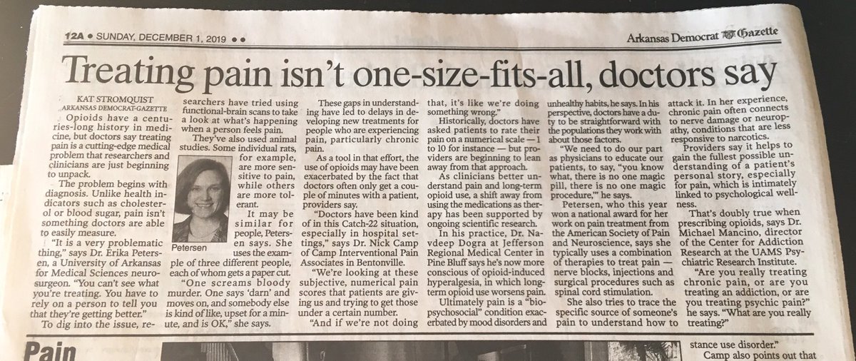 ErikaPetersenMD's tweet image. Glad to see @ArkansasOnline discussing the importance of #individualized #pain management along the lines of the @VanilaSingh @HHSGov #NationalPainStrategy report and cautions for #opioid #tapering and happy to comment on this important issue