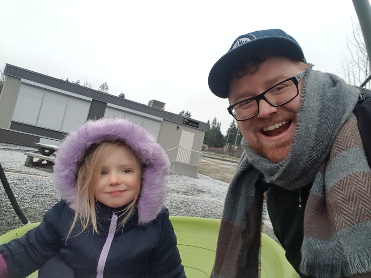 First snowfall!!❄ get to pull out the cute jackets for the girls and mr
 &amp; mrs. Snowpersons #xmasdecorating #familyfunday