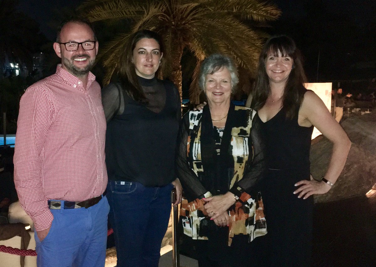 Nico_How's tweet image. Surprise dinner guests on our first night in Dubai.  Great to see @TMBecs after all these years and thanks for introducing us to Bart who the eagle eyed amongst ⁦@CollettEventing⁩ ⁦@zanie2009⁩ and Mr Bass will recognise #smallvetworld