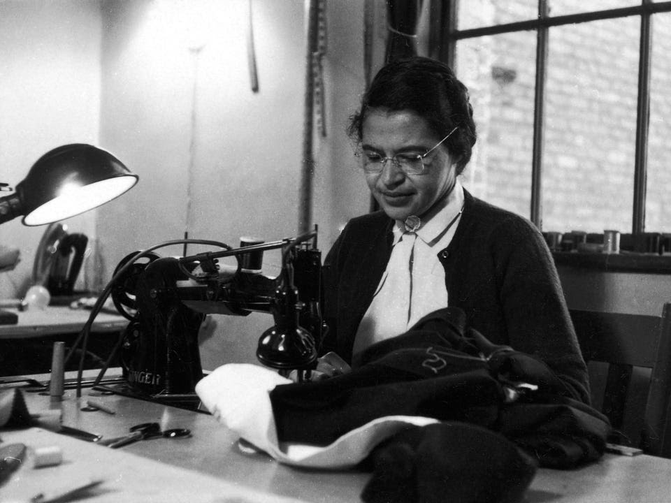 thecrisismag's tweet photo. #RosaParks worked as a seamstress in a department store but was fired after her arrest. After constant harassment and endless death threats, she, her husband, and mother packed up everything and moved to Detroit. #beyondthebus https://t.co/eOcn7abggC