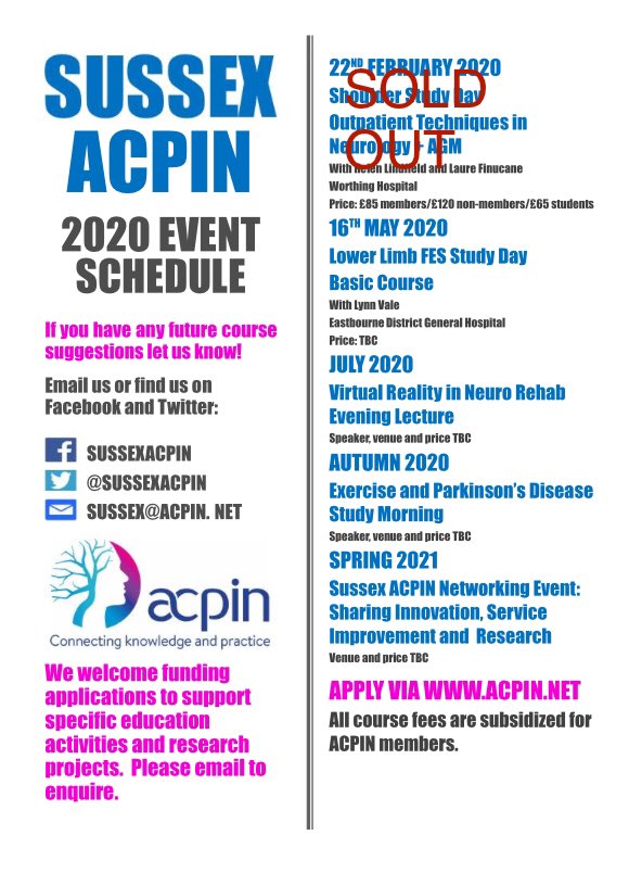 SouthEastACPIN's tweet photo. **Excited to announce our Sussex ACPIN upcoming CPD events schedule**
Keep a lookout for further info as course plans are finalised and open to applications via the ACPIN website. @ACPIN_UK #localCPD #neurorehab #neurophysio π https://t.co/kPwDbWfi68