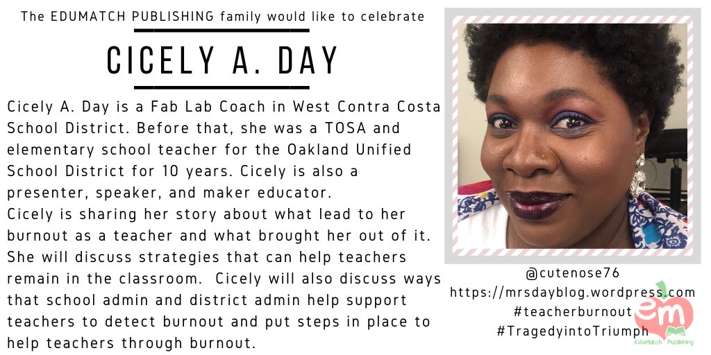 EdumatchBooks's tweet photo. Looking for a book on burnout? We were, too! Please welcome @cutenose76 to the #EduMatch family and keep your eyes peeled for her book on teacher burnout! We are so excited for Cicely!
https://t.co/E0tMPIDw5e
#teacherburnout #tragedyintotriumph https://t.co/047NKIEnYJ