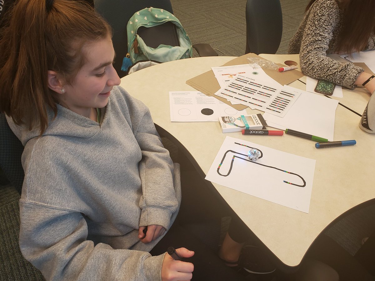 jvhaggarty's tweet photo. Finished up the day with Ozobots cyberscurity and solving cryptographic codes! #IBMSTEM4Girls https://t.co/gwV5inHBlA
