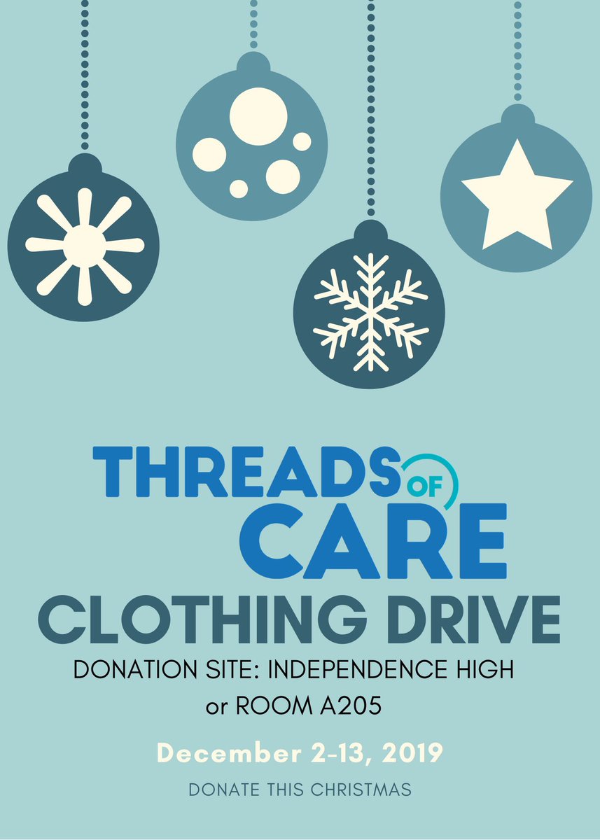 IndyStudentBody's tweet photo. Help Those In Need This Christmas by Donating Any Article Of Clothing To Our Annual Clothing Drive! DONATE DONATE DONATE! #threadsofcare @wcsIHSptso @wcsIHScounselor https://t.co/3niyztbJV7