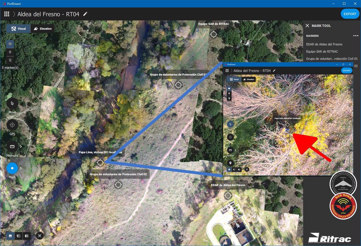 Ritrac_'s tweet image. Simulacro de riada de 1979 en Aldea del Fresno del pasado sábado 23 de noviembre de 2019.

Procesamos el material obtenido con nuestros #RPAS y procedemos a localizar a las victimas en el lugar de la #emergencia.

Ejemplo utilizando software de procesado de imágenes #Pix4DREACT