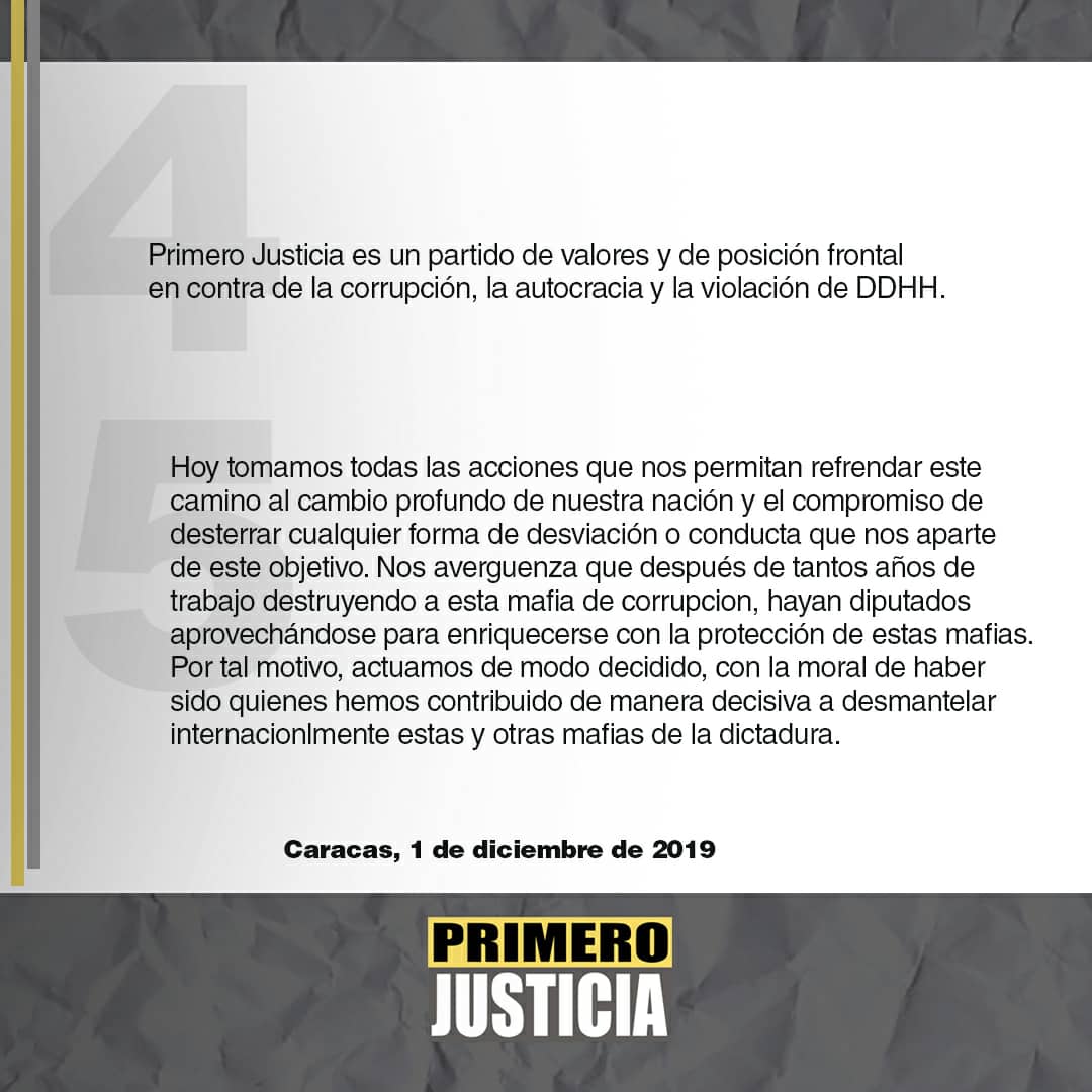 JovenesPJC's tweet photo. Desde @Pr1meroJusticia somos implacables ante la corrupción . Somos quienes hemos liderado las investigaciones en contra de Alex Saab y toda la trama del poder que está detrás de sus acciones. Por eso hemos decidido sancionar a los diputados que aparecen señalados. https://t.co/eTt8MtLife