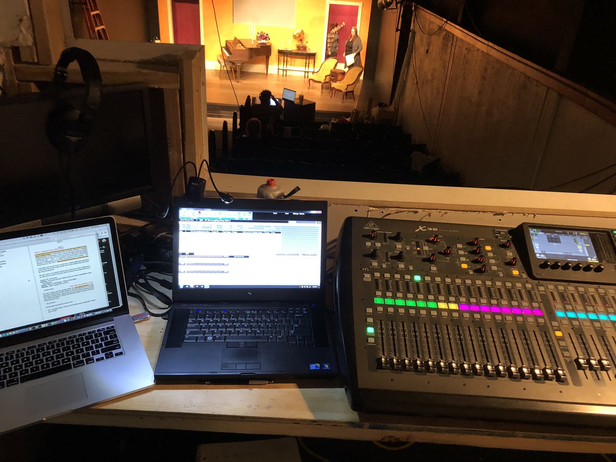 mizesoundguy's tweet photo. Cue-to-cue tech rehearsal for “Glorious!” at #GLCT The view from my office, the sound and projections booth. Show Cue System is doing all the heavy lifting. @MizeDesigner designer extraordinary. https://t.co/FJ2R56Ev7J