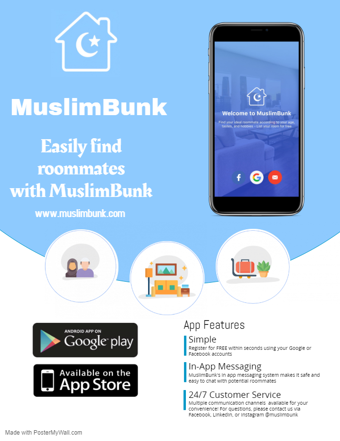 TStartUpCouncil's tweet photo. Are you starting college? Are you moving for a new job? Are you missing being away from your traditions and longing for the cozy homey feeling?
Introducing MuslimBunk - The premier platform for finding rooms and roommates for Muslims all around the globe. https://t.co/xw4eYl2Mus