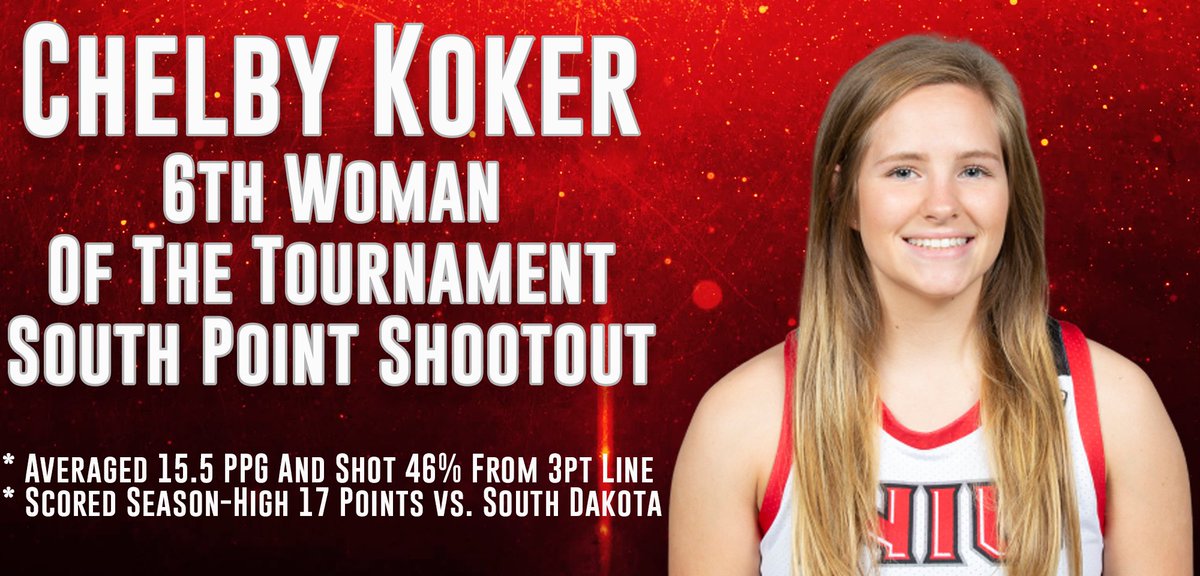 GoHuskiesWBB's tweet photo. Chelby Koker was named the 6th Woman of the South Point Shootout last night. She averaged 15.5 points per game, scoring a season-high 17 vs. South Dakota #LeaveNoDoubt https://t.co/smjcdeKUM6