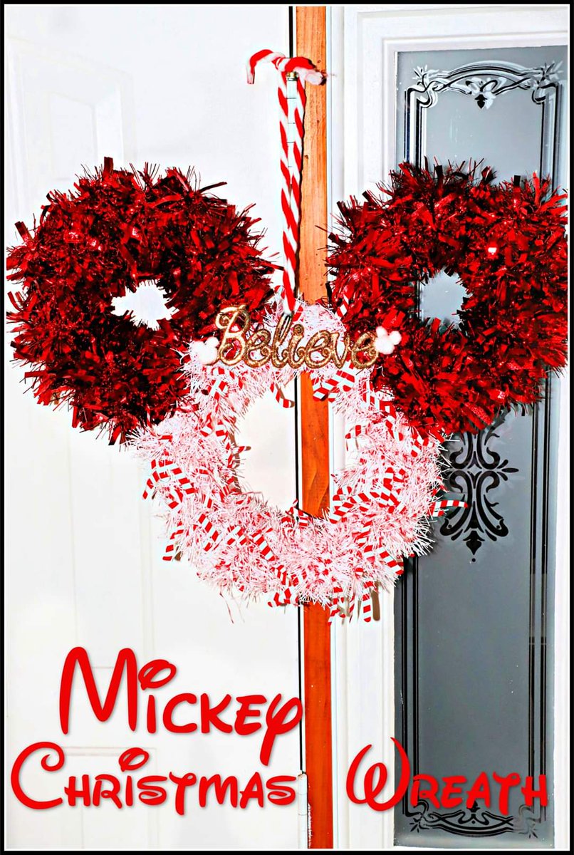 This Mickey themed wreath was surprisingly easy to make and turned out so cute I can't wait to make more as gifts! All supplies purchased at the dollar store. #DisneyChristmas  #12DaysofChristmasIdeas 4theloveoffoodblog.com/diy-mickey-chr…