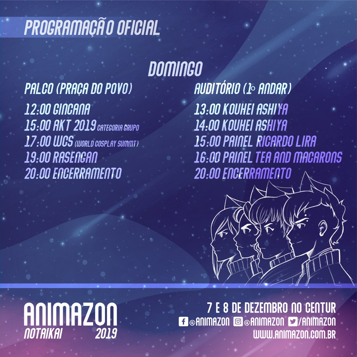 animazon's tweet image. Hora de anunciar aquela programação completíssima do evento mais aguardado do Norte do país. Tirem a agenda do bolso e se programem!

Vocês não vão querer perder o mais lendário dos Animazons! 
#Animazon #Animazon2019