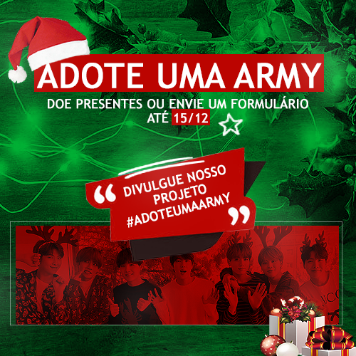 adoteumaarmy's tweet photo. [🎁] PROJETO ADOTE UMA ARMY 
 
📍 você é army e não tem condições financeiras de comprar produtos do Bangtan, seja ele qual for? 
 📍 você é army e tem condições de doar um presente neste final de ano? 

confira as informações abaixo e saiba como participar! #adoteumaarmy https://t.co/FwLkqejYxB