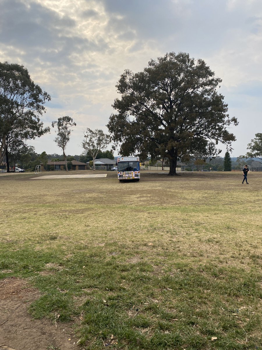 PSGlenwood's tweet photo. You don’t see this every day. Russ the Story Bus arriving in our playground this morning. What a wonderful opportunity for our students who will all receive a brand new book today. #russthebus @SydWritersFest https://t.co/Ak6IhZz88P