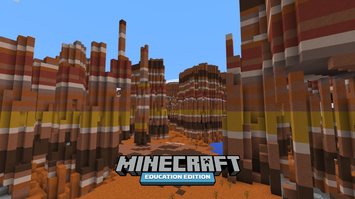 A canyon in the Australian badlands built in Minecraft: Education Edition