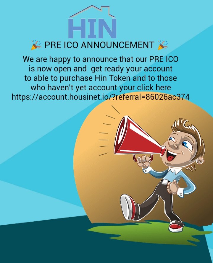 HousinetCoin's tweet photo. Those who haven't yet account create an account here 

https://t.co/unLT9Iwysv

PRE ICO 2019-12-02 - 2020-01-12 ( get 50% off ) everyone who purchase Hin Token

PRE ICO PRICE - 1 HIN = 0.005 USD

Soft Cap: 1,000,000, USD
Hard Cap : 20,000,000 USD https://t.co/FkwlO0xwWE