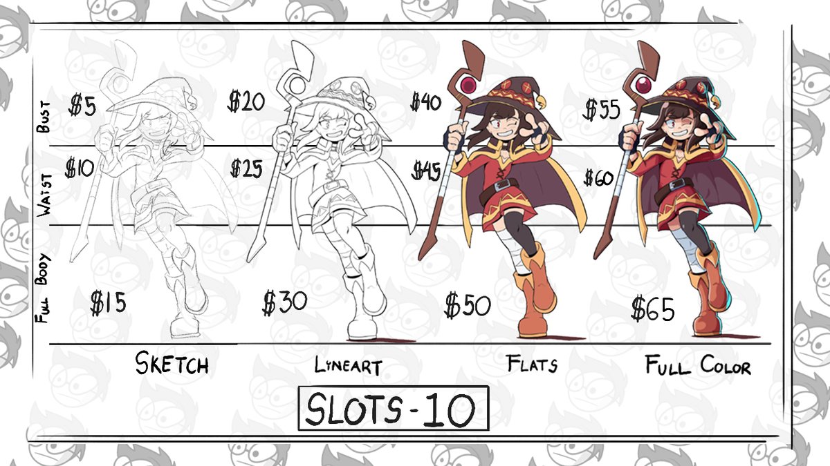 COMMISSIONS ARE NOW OPEN
[ RTs are appreciated ]

*I'LL ONLY HAVE 10 SLOTS OPEN*

• Contact me through DMs on Twitter if you're interested
• More detailed information here https://t.co/KrYLwYn04K

Please read the IMPORTANT NOTES before commissioning me. Thanks! #commissionsopen 