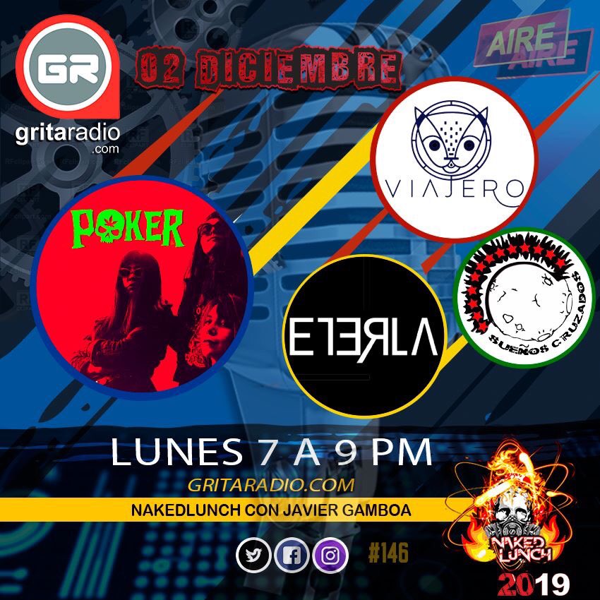 eterla_rock's tweet photo. Mañana 8:20pm por @GritaRadioMusic en @nakedlunchgr #eterla #entrevista #radio #radiomexicana #difusión #rockband #flyer #gritaradio #lunes #diciembre #viajero #laspoker #escuchanos #indiemusic #followus https://t.co/MqQWOszCT8