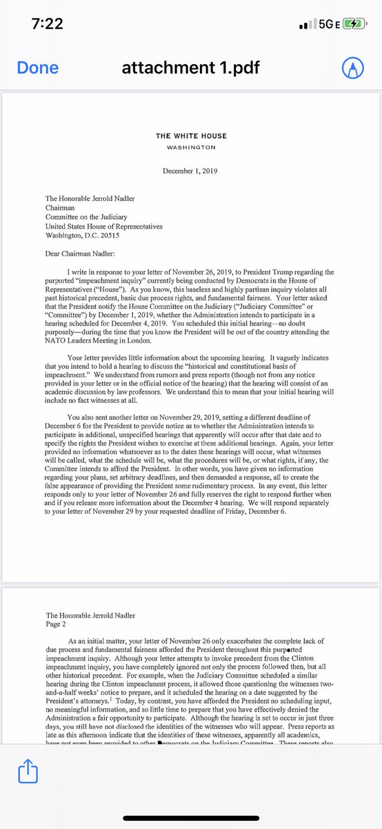 Acosta's tweet photo. WH tells Nadler it will not participate in Dec 4 hearing... https://t.co/LLowiNs9Pj