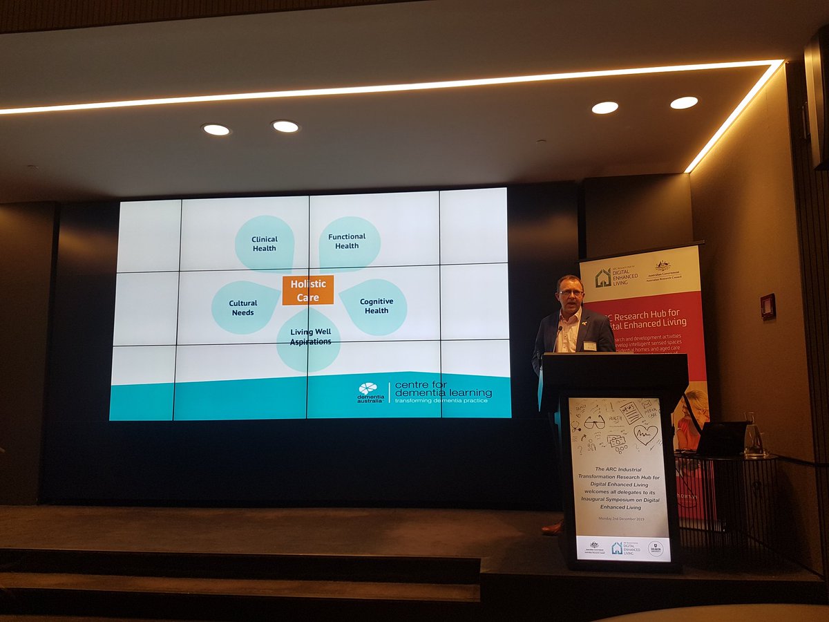 Dr David Sykes from Dementia Australia advocating holistic thinking in person centred aged care at the ARC Digital Enabled Living Hub workshop - bringing many factors together for better quality of care #DELH <a href="/DementiaAus/">Dementia Australia</a>