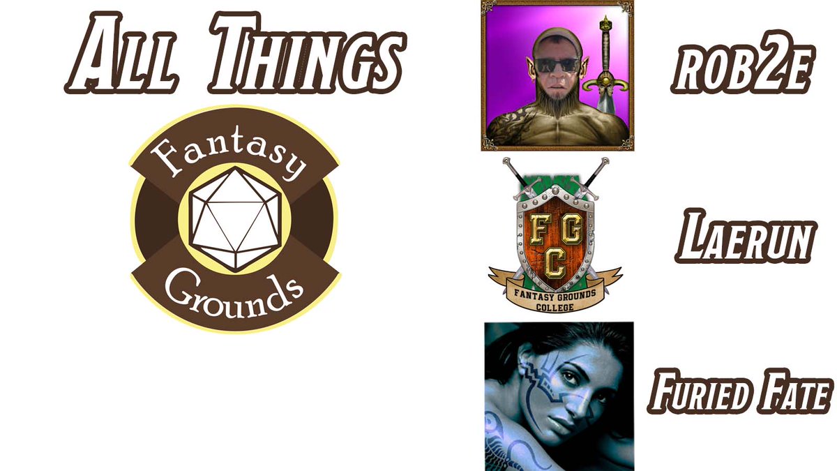 FGACommunity's tweet photo. @FantasyGrounds2 fans, don't miss tonight's "All Things Fantasy Grounds" talk show. Our show airs on Twitch at https://t.co/iwTCeXAypA at 6 pm PST (UTC -8). Be there or be square. Great FG discussion and prizes! #dnd #rpg #dungonmaster https://t.co/5I25pZQAKI