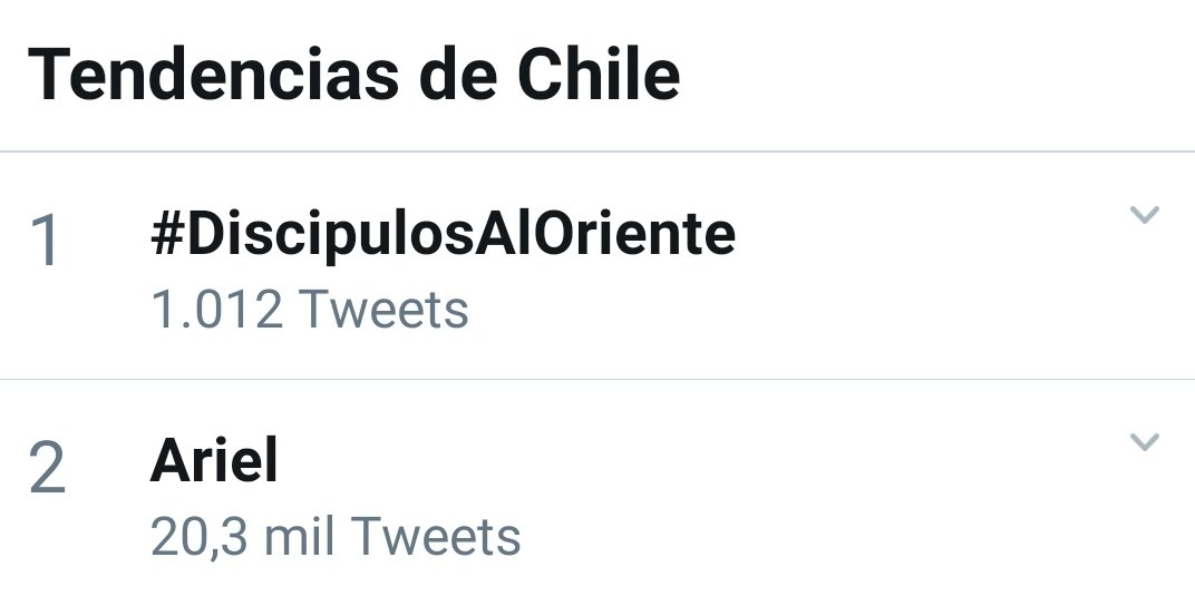 spill_tea_'s tweet photo. #DiscipulosAlOriente
Lo logramos wn! Ariel es Trending Topic en Chile! https://t.co/6Lp7itPDhg