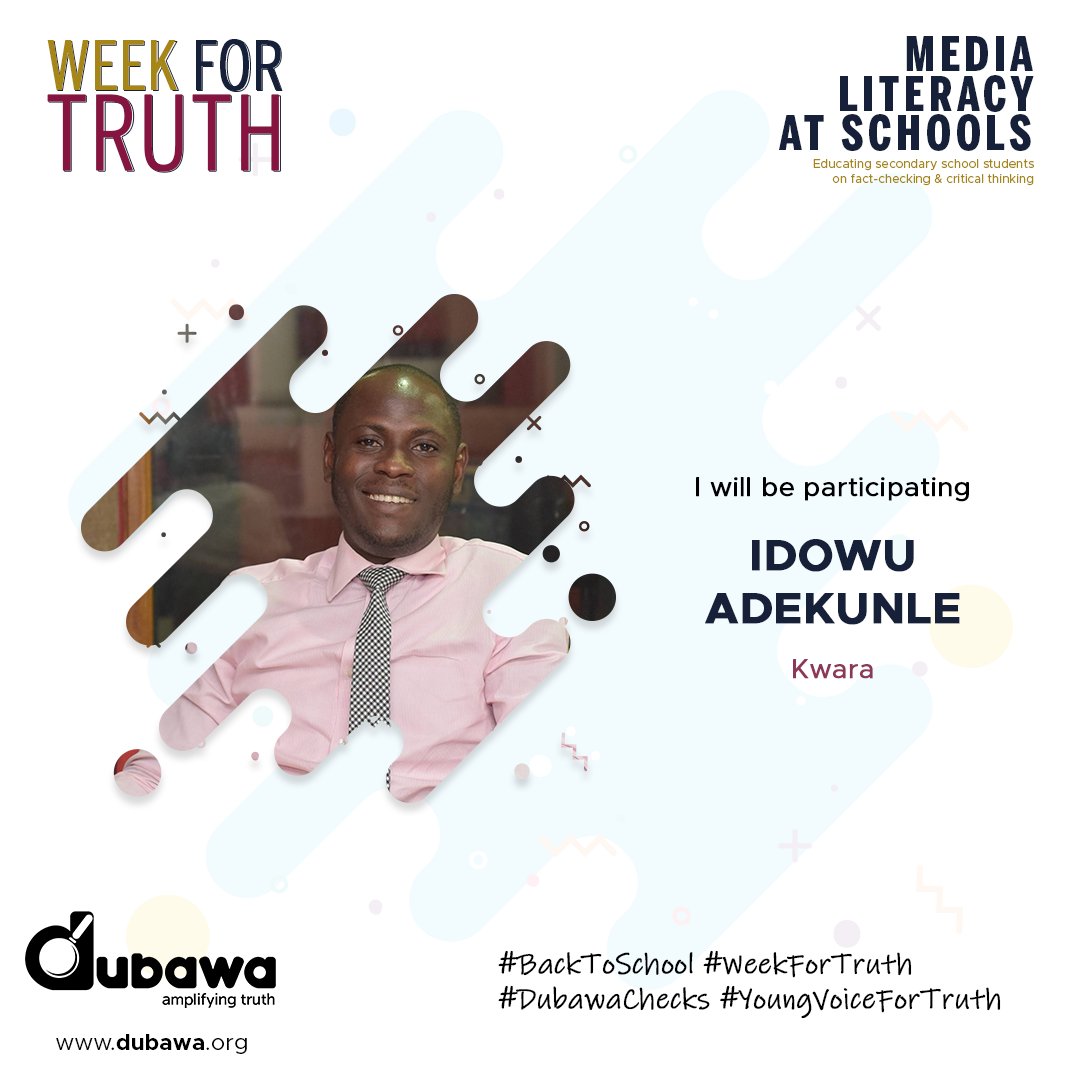 It's here #WeekForTruth!!! I will be sensitizing youngster today 2nd Dec. on Fact Checking and Critical Thinking @ Government Day Secondary School GDSS, Tanke, Ilorin. Amplifying the Truth
@dubawaNG
@ptcij
@kwaragovt
@RoyalFM95.1 

#BackToSchool 
#DubawaChecks
#YoungVoiceForTruth