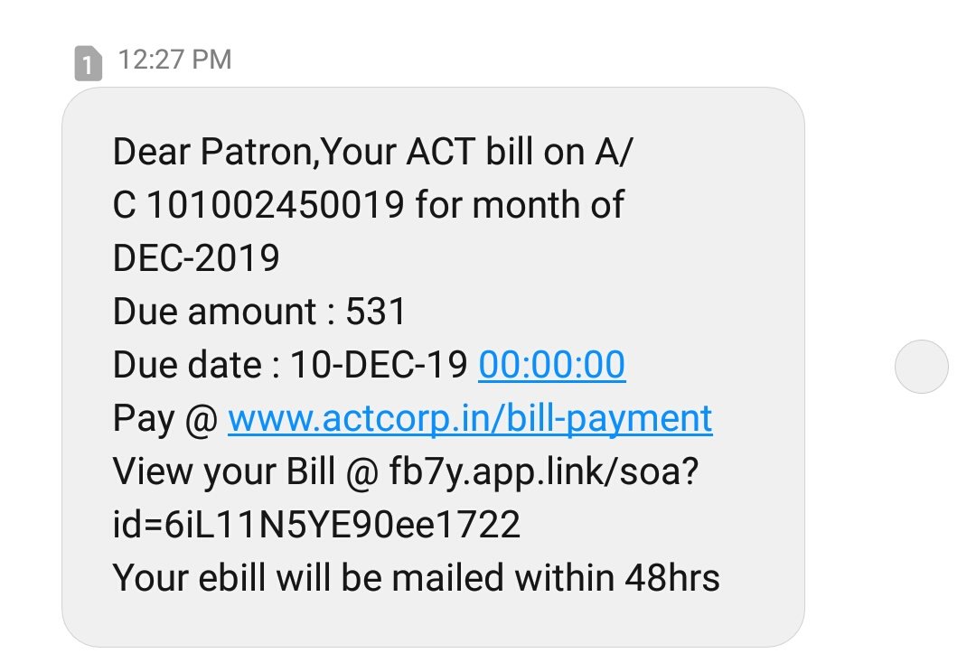 PNRIND's tweet photo. @ACTFibernet  my account got deactivate d , then why are you sending sms with Dec bill 531 ? Indeed you are due for me as my account was actually valid till Nov 25. Close completely my account immediately. https://t.co/15yBBrmJH0