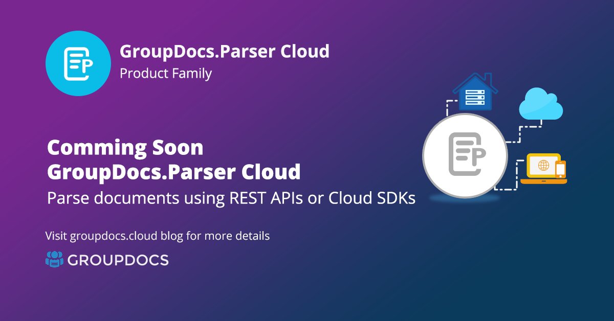 GroupDocsCloud's tweet image. GroupDocs introducing document parsing REST API Solution, GroupDocs.Parser Cloud. Upcoming API will empower developers to extract text, images and metadata for all popular file formats on any platform without any dependency. blog.groupdocs.cloud/2019/12/02/int…
#parsedocument #restapi